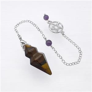 Tiger Eye Stone Pendulum Pendant With Chain, approx 15-35mm, 16mm, 16cm length