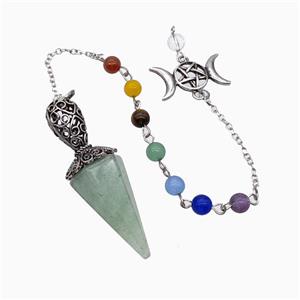 Green Aventurine Pendulum Pendant With Chakra Chain David Star, approx 18-55mm, 14-27mm, 18cm length