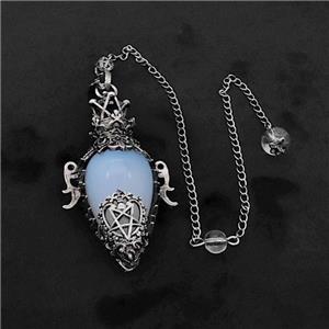 White Opalite Alloy Pendulum Pendant With Chain Antique Silver, approx 33-60mm, 8mm, 20cm length