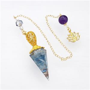 Blue Aquamarine Chips Resin Pendulum Pendant With Chain Lotus Gold Plated, approx 18-55mm, 14-18mm, 12mm, 20cm length