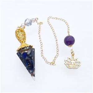 Blue Lapis Lazuli Chips Resin Pendulum Pendant With Chain Lotus Gold Plated, approx 18-55mm, 14-18mm, 12mm, 20cm length