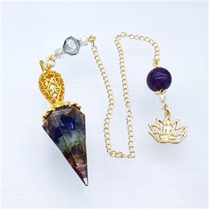 Gemstone Chakra Chips Resin Pendulum Pendant With Chain Lotus Gold Plated, approx 18-55mm, 14-18mm, 12mm, 20cm length