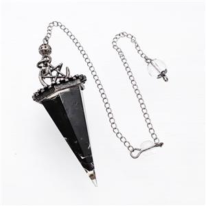 Black Obsidian Chips Resin Pendulum Pendant With Chain Antique Silver, approx 24-55mm, 8mm, 20cm length