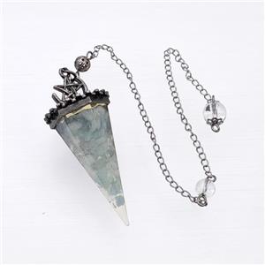 Blue Aquamarine Chips Resin Pendulum Pendant With Chain Antique Silver, approx 24-55mm, 8mm, 20cm length