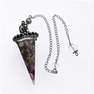 Multicolor Tourmaline Chips Resin Pendulum Pendant With Chain Antique Silver, approx 24-55mm, 8mm, 20cm length