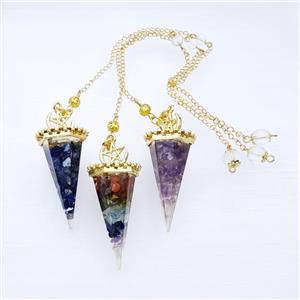 Gemstone Chips Resin Pendulum Pendant With Chain Gold Plated Mixed, approx 24-55mm, 8mm, 20cm length