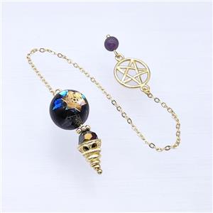 Black Obsidian Sphere Pendant With Chain Star Gold Plated, approx 16-35mm, 16mm, 16cm length