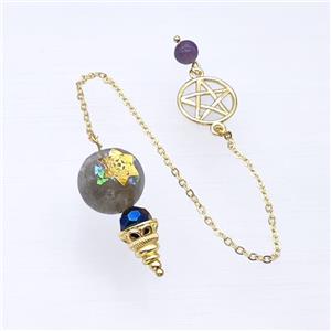 Labradorite Sphere Pendant With Chain Star Gold Plated, approx 16-35mm, 16mm, 16cm length