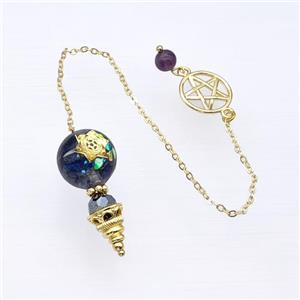 Blue Lapis Lazuli Chips Acrylic Sphere Pendant With Chain Star Gold Plated, approx 16-35mm, 16mm, 16cm length