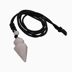 Pink Rose Quartz Pendulum Necklace Black Nylon Cord, approx 16-35mm, 2mm