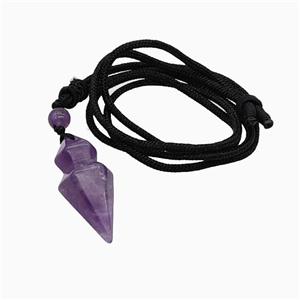 Purple Amethyst Pendulum Necklace Black Nylon Cord, approx 16-35mm, 2mm