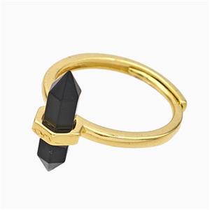 Gemstone Rings With Black Obsidian Prism Adjustable Gold Plated, approx 4-17mm, 18mm dia