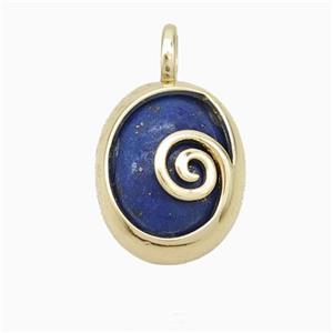 Copper Oval Pendant Pave Blue Lapis Lazuli Gold Plated, approx 14-18mm