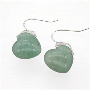 Natural Green Aventurine Heart Hook Earrings, approx 16mm