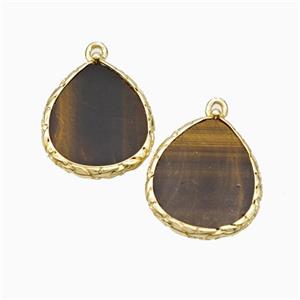 Natural Tiger Eye Stone Pendant Flat Teardrop Gold Plated, approx 18-21mm