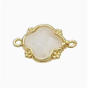 Natural Clear Quartz Clover Connector Gold Plated, approx 15mm