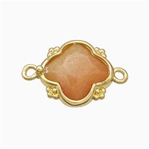 Natural Peach Sunstone Clover Connector Gold Plated, approx 15mm