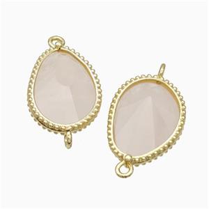 Natural Pink Rose Quartz Teardrop Connector Gold Plated, approx 14.5-20mm