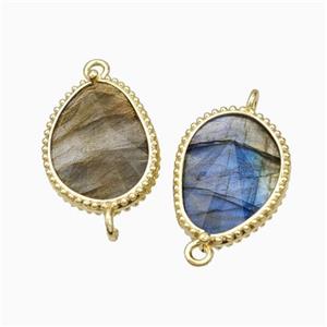 Natural Labradorite Teardrop Connector Gold Plated, approx 14.5-20mm