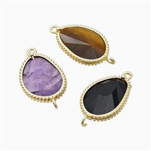 Natural Gemstone Teardrop Connector Faceted Point Gold Plated, approx 14.5-20mm