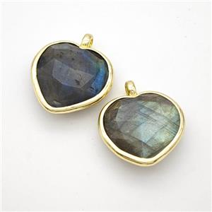 Natural Labradorite Heart Pendant Faceted Gold Plated, approx 16mm