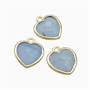 Blue Dye Jade Heart Pendant Faceted Gold Plated, approx 10mm