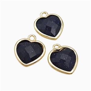 Blue Sandstone Heart Pendant Faceted Gold Plated, approx 10mm