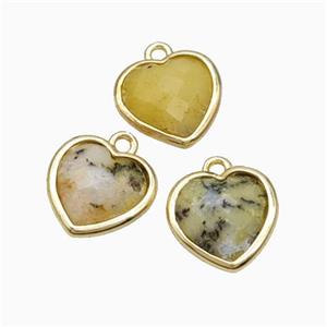 Natural Yellow Moss Opal Heart Pendant Faceted Gold Plated, approx 10mm