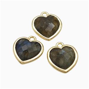 Natural Labradorite Heart Pendant Faceted Gold Plated, approx 10mm