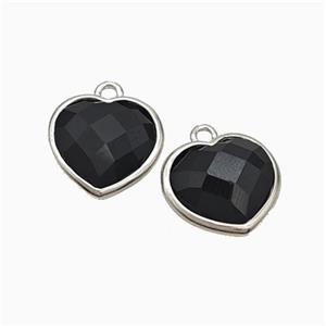 Natural Black Obsidian Heart Pendant Faceted Platinum Plated, approx 12mm