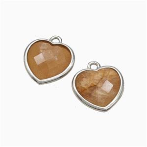 Natural Peach Sunstone Heart Pendant Faceted Platinum Plated, approx 12mm