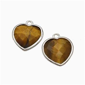 Natural Tiger Eye Stone Heart Pendant Faceted Platinum Plated, approx 12mm