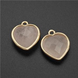 Natural Pink Rose Quartz Heart Pendant Faceted Gold Plated, approx 12mm