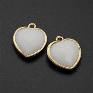 White Porcelain Heart Pendant Faceted Gold Plated, approx 12mm