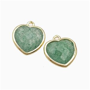 Natural Green Strawberry Quartz Heart Pendant Faceted Gold Plated, approx 12mm