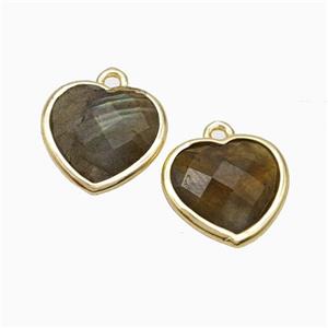 Natural Labradorite Heart Pendant Faceted Gold Plated, approx 12mm