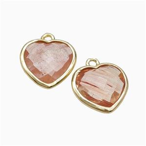 Synthetic Peach Quartz Heart Pendant Faceted Gold Plated, approx 12mm