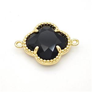 Black Obsidian Clover Connector Gold Plated, approx 16mm