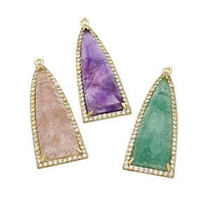 Natural Gemstone Arrowhead Pendant Copper Pave Zirconia Gold Plated Mixed, approx 15-35mm