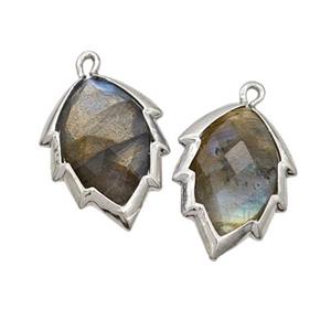 Natural Labradorite Leaf Pendant Platinum Plated, approx 14-20mm