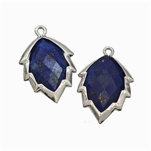 Natural Blue Lapis Lazuli Leaf Pendant Platinum Plated, approx 14-20mm