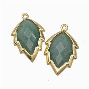 Natural Green Strawberry Quartz Leaf Pendant Gold Plated, approx 14-20mm