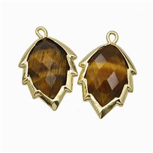 Natural Tiger Eye Stone Leaf Pendant Gold Plated, approx 14-20mm