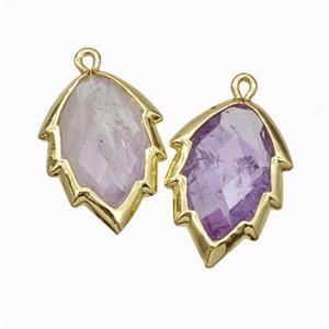 Natural Lt.purple Amethyst Leaf Pendant Gold Plated, approx 14-20mm