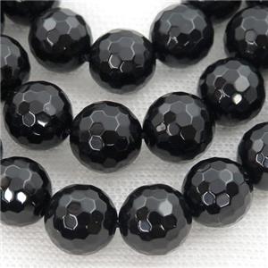 Natural Black Agate Onyx Beads Faceted Round, 14mm dia, 28pcs per st