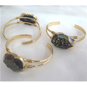 druzy quartz Bangle, copper, gold plated, approx 60mm