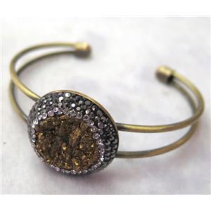 gold druzy agate bangle with rhinestone, approx 65mm dia