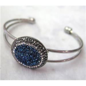 blue druzy agate bangle paved rhinestone, approx 65mm dia