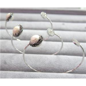 copper bangle paved pearl, rhinestone, approx 60mm dia