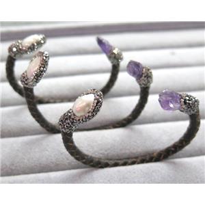 PU leather bangle paved pear, rhinestone, approx 60mm dia